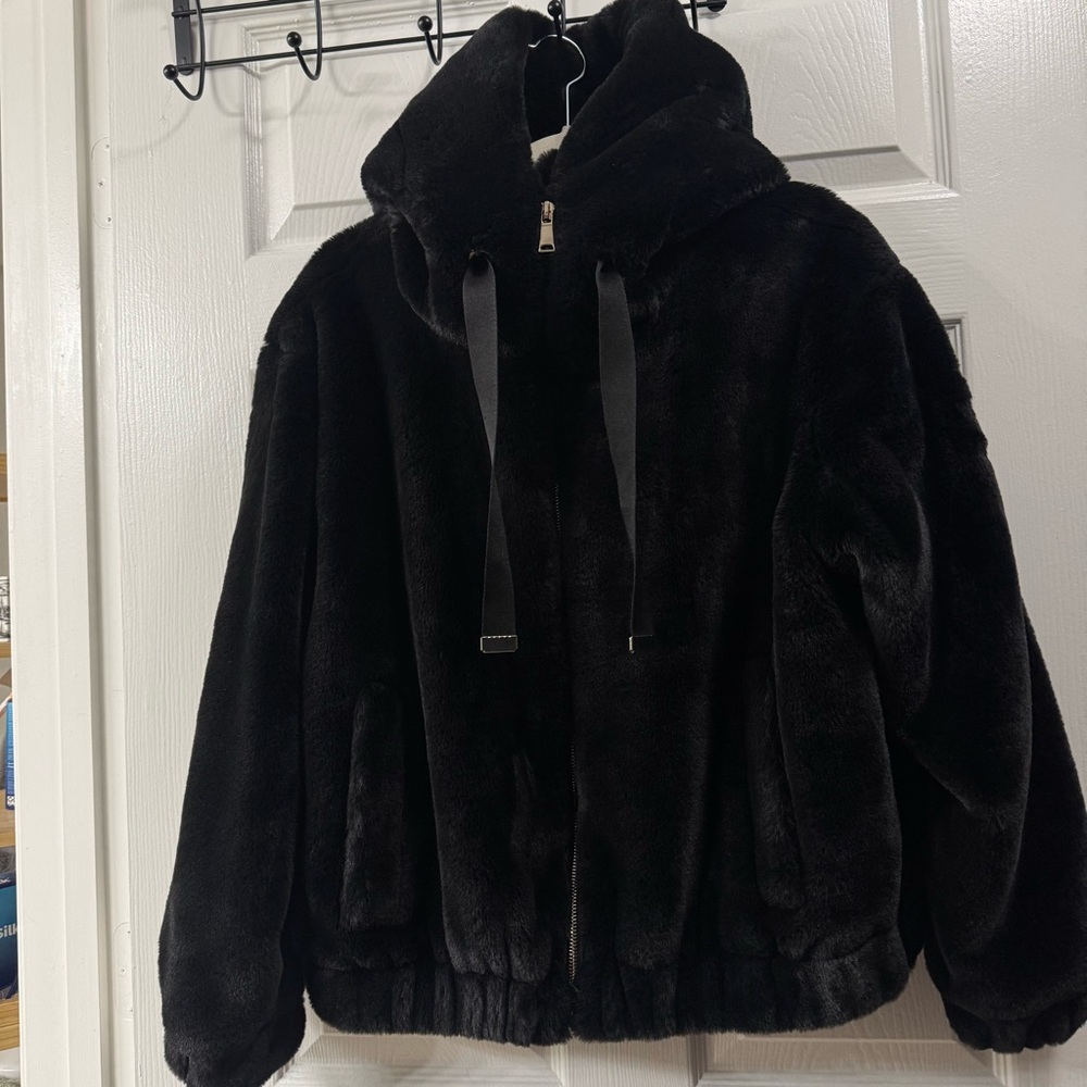 Zara Black Faux-Fur Hooded Jacket